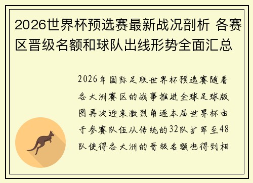 2026世界杯预选赛最新战况剖析 各赛区晋级名额和球队出线形势全面汇总 2026世界杯预选赛最新战况剖析 各赛区晋级名额和球队出线形势全面汇总